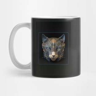 Blue and Gold Ivory Cat (Black) Mug